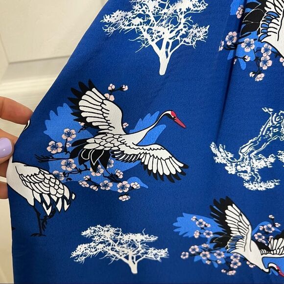 Dollz & Dames Blue Wrap Dress All Over Bird Print Cranes Size Small - Picture 7 of 15